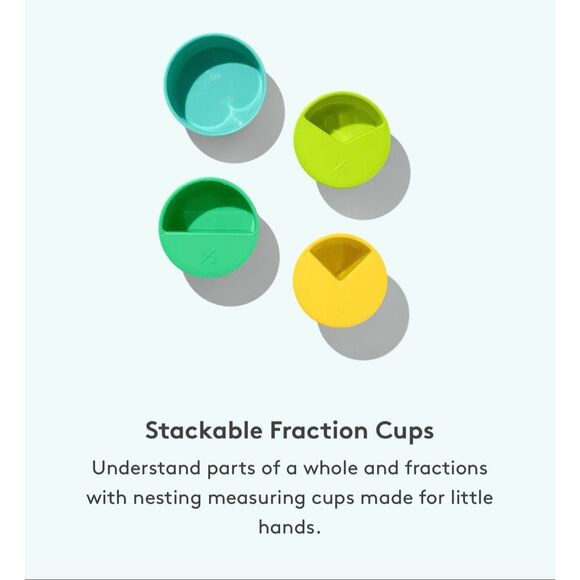Lovevery Stackable Fraction Cups & 'Quarter, Half, and Whole' Book 4 Years Math - Picture 1 of 6
